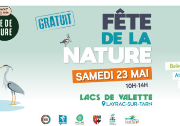 Affiche de la Fête de la Nature aux Lacs de Valette à Layrac-sur-Tarn le samedi 23 mai de 10h à 14h avec animations autour des insectes, oiseaux, biodiversité et ateliers nature